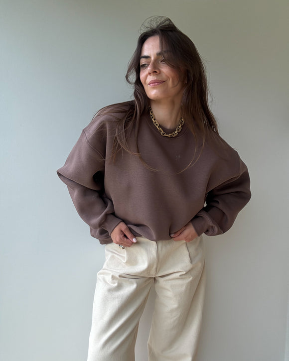 damska bluza soho w kolorze chocolate, fason oversize crew neck