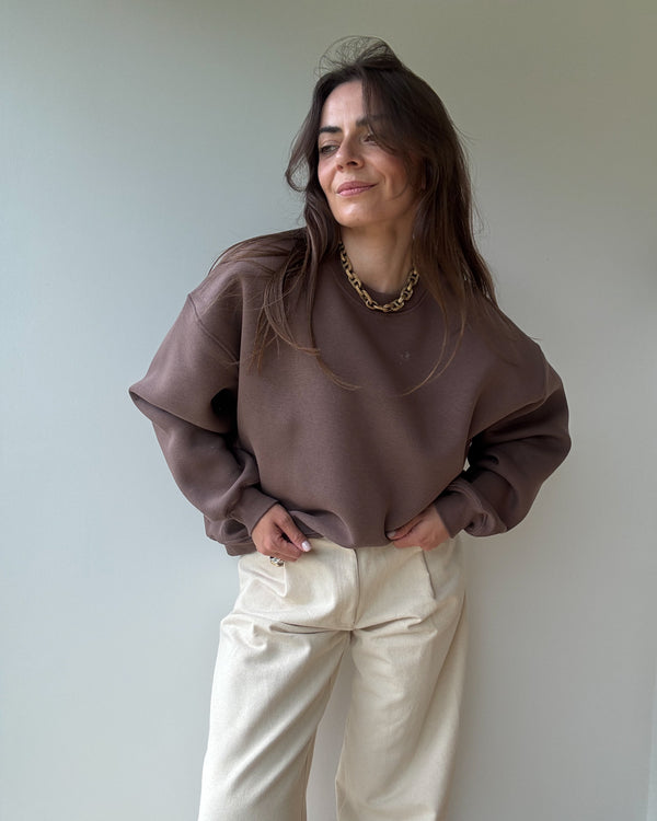 damska bluza soho w kolorze chocolate, fason oversize crew neck