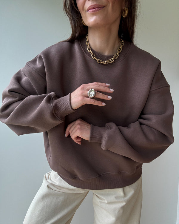 modna bluza oversize w odcieniu czekoladowym, styl casual