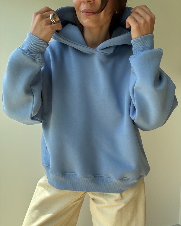 Ciepła bluza oversize z kapturem, kolor niebieski sky blue