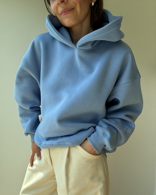 Luźna bluza pastelowa z kapturem, odcień niebieski sky blue